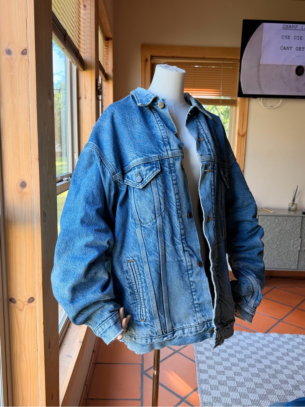 Vintage 90s Carhartt Denim Trucker Distressed Jacket Blanket Plaid Interior Size